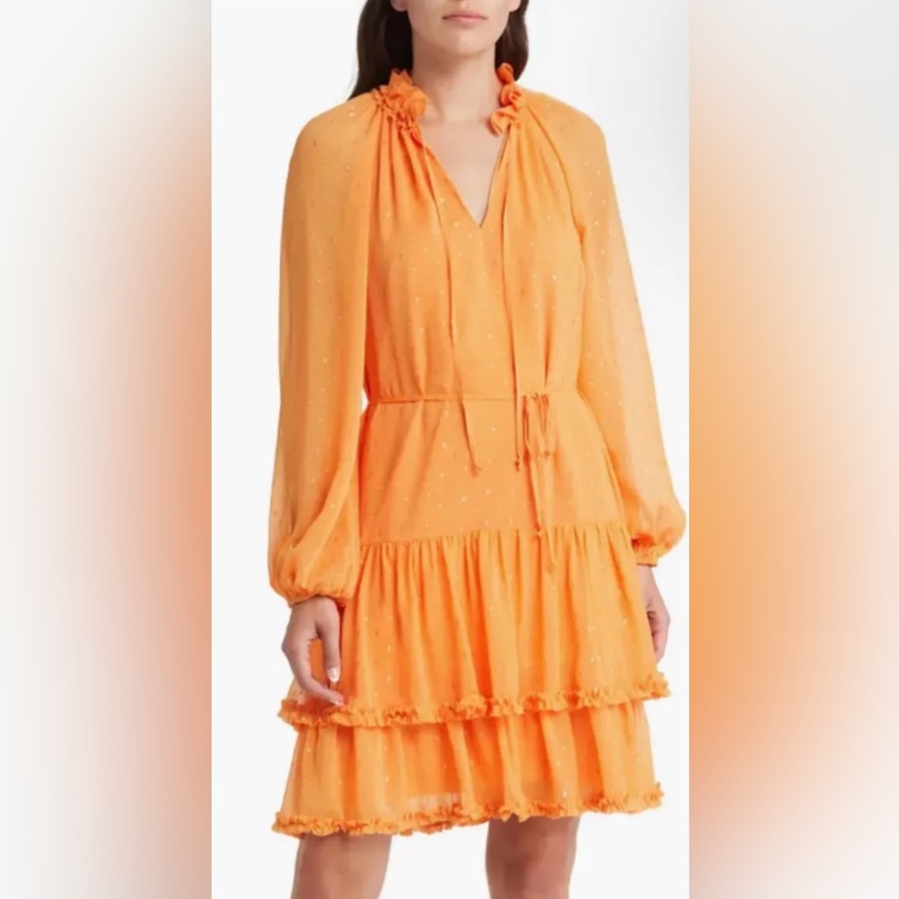 KOBI HALPERIN Sophia Tiered Metallic Fleck Mini Dress sz L